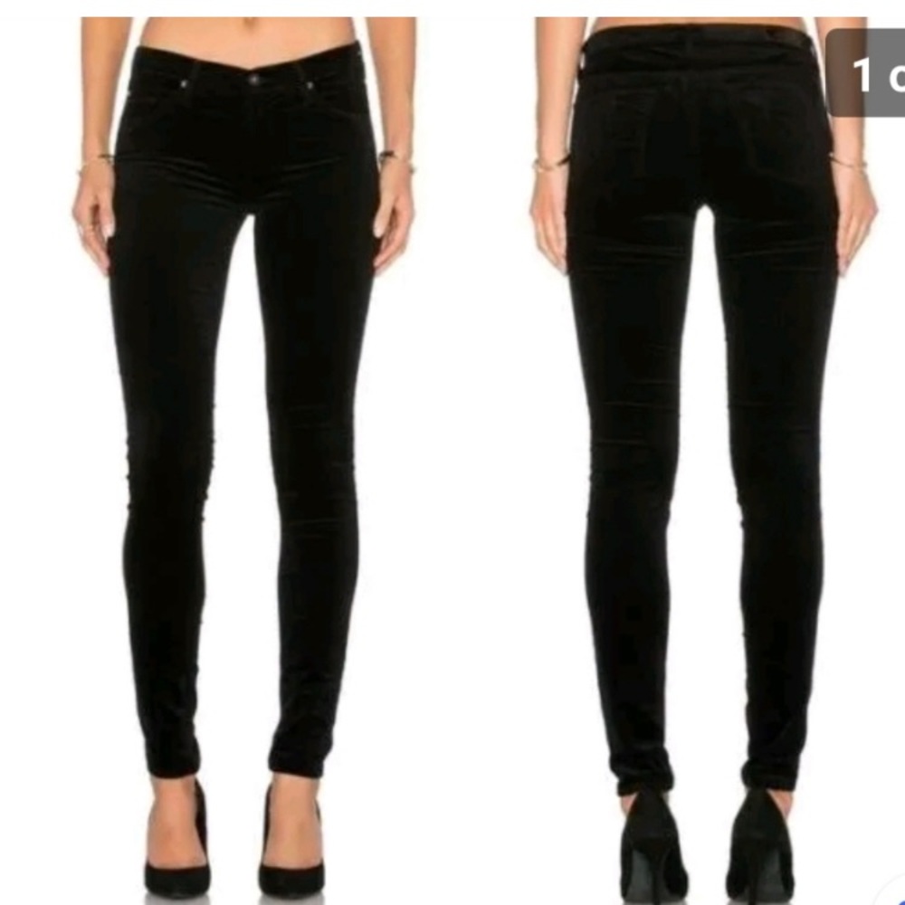 AG Adriano Goldschmied The Legging Super Skinny Black Velvet Pants Size 29R